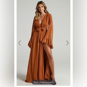 DANGEROUS WOMAN burnt orange/rust floor length flowy Showpo dress